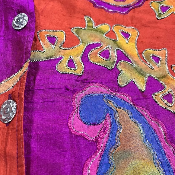 Vtg Sandy Starkman Women's M Boho Pink Neon Bright Silk Blend Embroidered Jacket - Picture 4 of 9